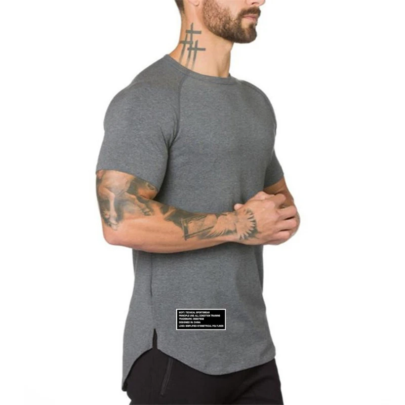 Gym Cotton T-shirt Men Fitness Slim Fit Short Sleeve T Shirt Male Bodybuilding Sports Workout Tee Tops Summer Casual Clothing