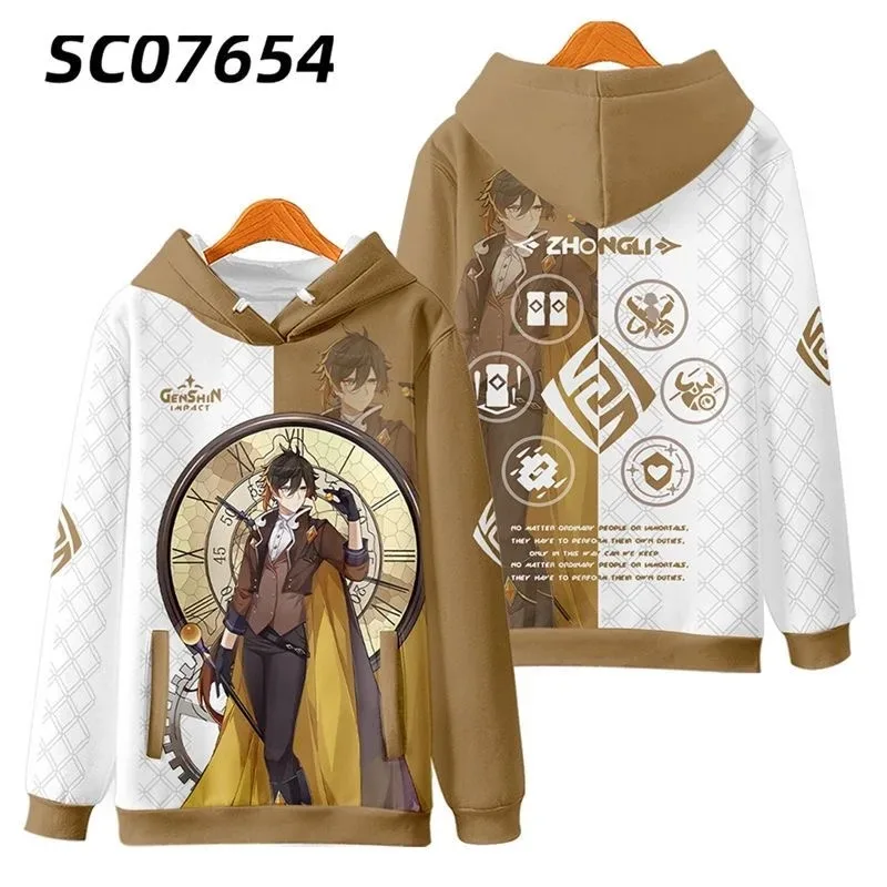 Hoodies Genshin Impact Game para homens e mulheres, mangas compridas, moletom de impressão 3D, moda outono, Zhong Li Li