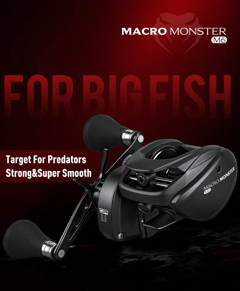 Kingdom MACRO Monster Baitcastingrolle 6,6:1 Übersetzungsverhältnis 13 kg Max Drag 7+1BB Aluminiumrahmenrolle zum Angeln im Süßwasser und Salzwasser – Detail 1