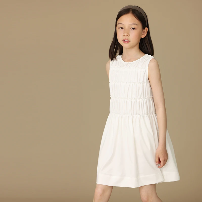 

Female Child Clothes Fashion Birthday White Girls Dresses 24 Summer Dress School Sundress New Gentle Sleeveless Vest Pleated