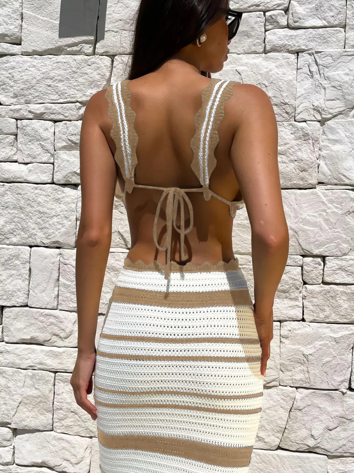 여성용 뜨게 텍스처 섹시한 수영복 커버업 세트, 해변 휴가 캐주얼 비키니 반바지, 세트 비키니 스커트, 세트 커버업 세트, 새로운 스타일