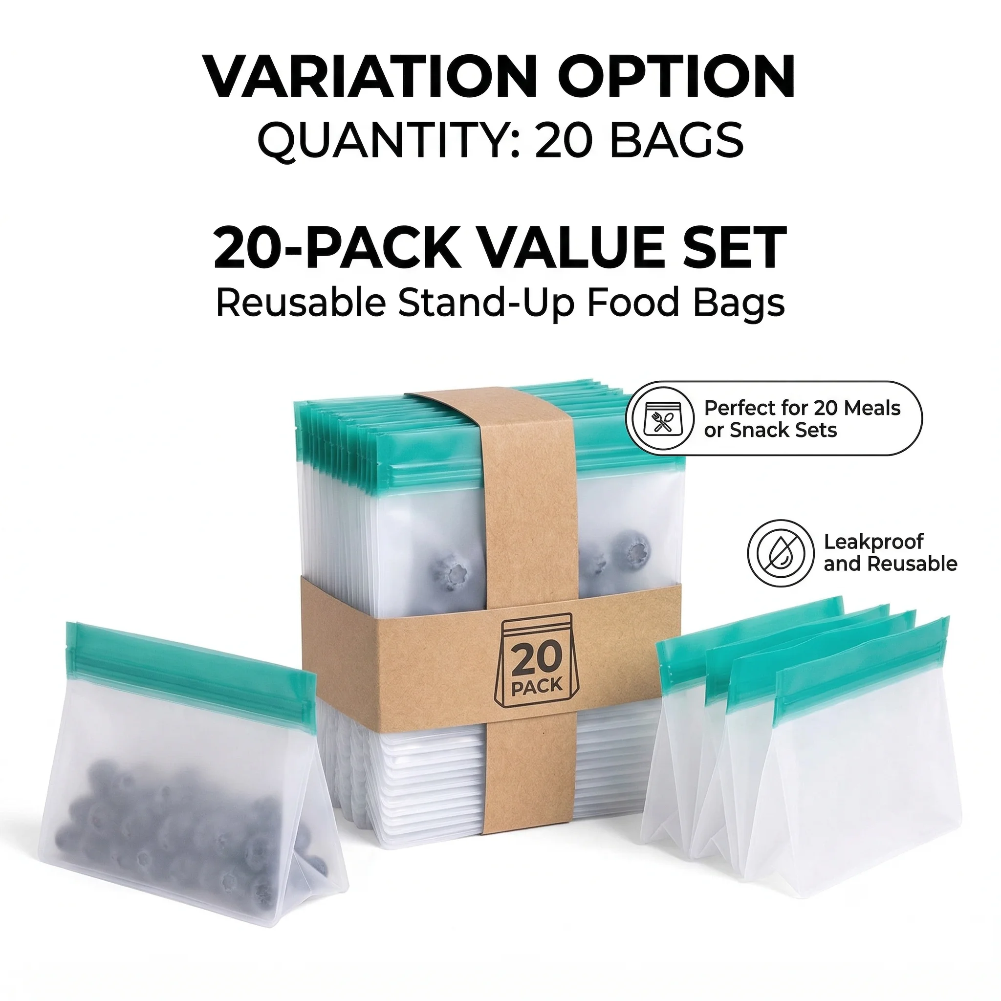 Sac alimentaire en PEVA réutilisable pour congélateur, sac de rangement des aliments debout, sac en silicone étanche, sacs à fermeture fraîche sans BPA, cuisine supérieure, évaluation