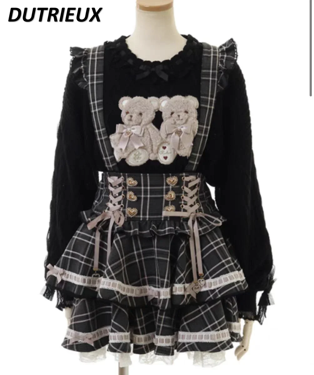 Japanse Mijn Stijl Lolita Kant Boog Korte Band Rok Zoete Leuke Meisjes Veelzijdige Hoge Taille Lace-Up Taille Stroken mini Rokken