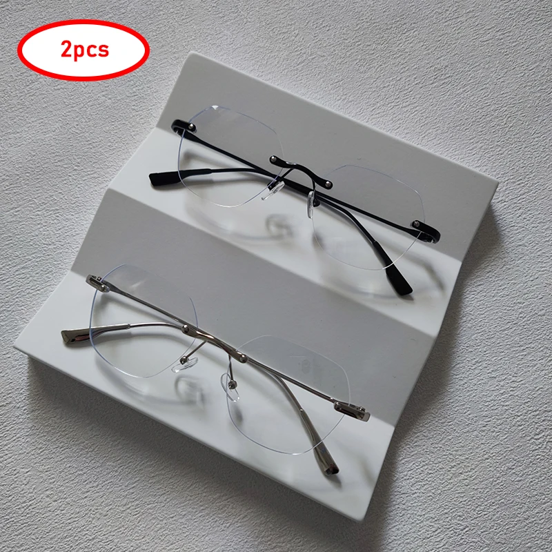 2Pairs Per Set Anti Blue Light Blocking For Men Women Designer Fashion Rimless Computer Eyewear Trendy Office Outdoor Accessory