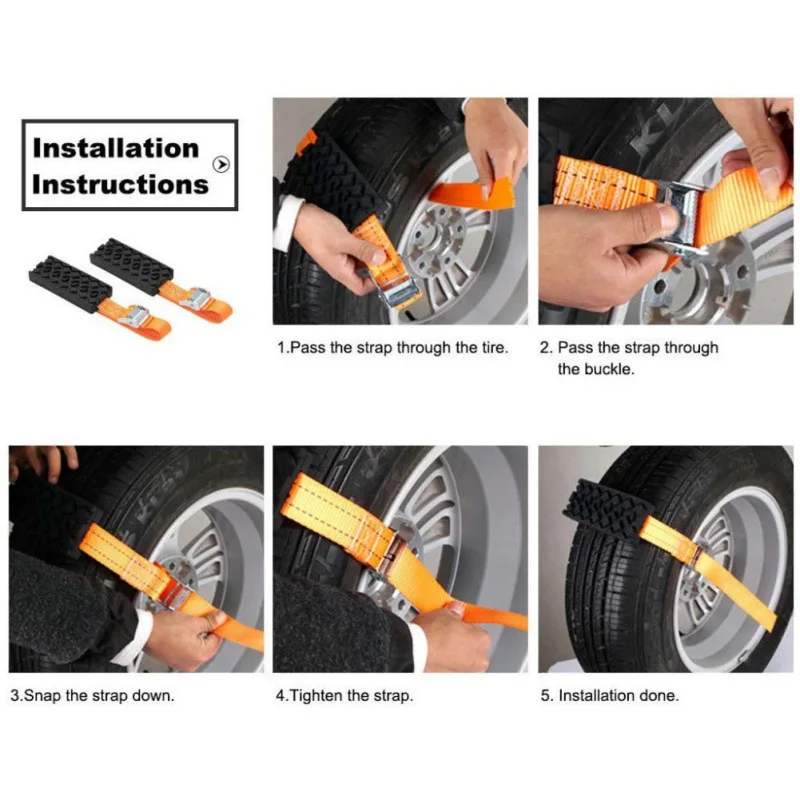 1/2pcs Durable Anti-Skid Car Tire Traction Blocks Emergency Snow Mud Sand Tire Chain Straps for Snow Mud Ice