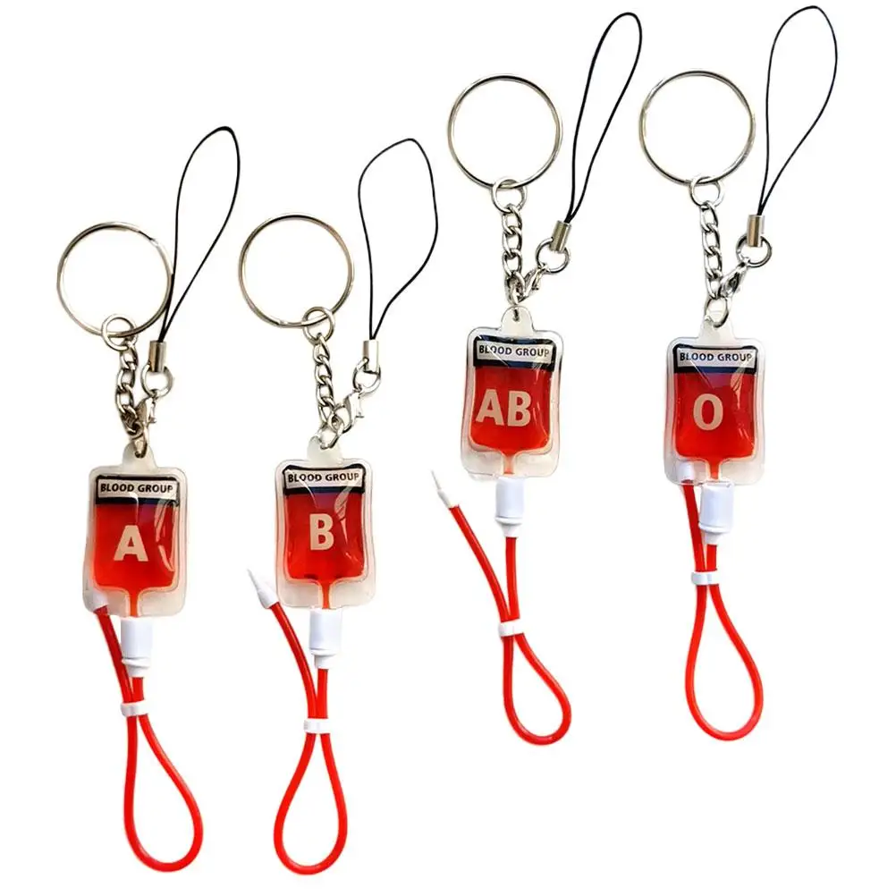 

4pcs Blood Type Keychains A B AB O Lightweight Stainless Steel Key Rings Bag Hanging Decor Gift Packaging Accessories