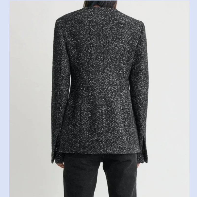 سترة خريف وشتاء جديدة من نورديك TT خفيفة فاخرة وأنيقة من مزيج الصوف برقبة دائرية وخصر