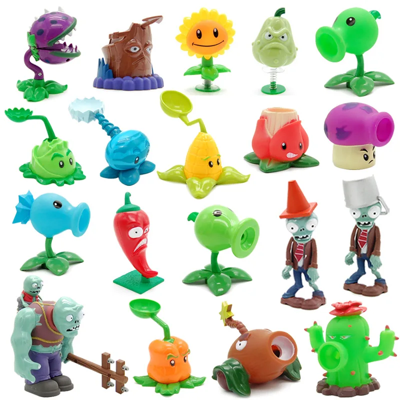 Figuras de acción de Plants vs Zombies, juego completo de muñecas de goma suave con pegamento duro, tirador de guisante, figura de PVC de Anime PVZ, regalo para niños, venta al por mayor