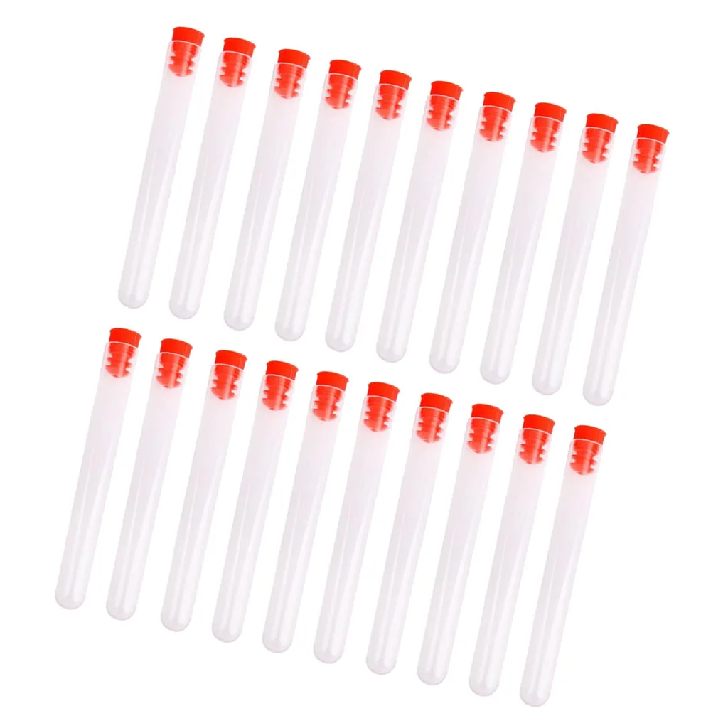 20Pcs Plastic Test Tubes Red 100x16mm Round Bottom Non-Graduated Leakproof Centrifuge Tubes for Lab Experiments Food Colouring