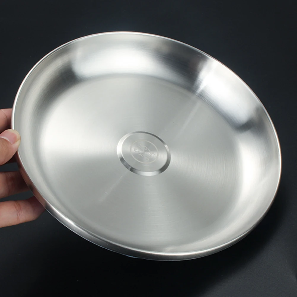 

Stainless Steel Serving Plate Round Fruit Platter Seafood Dish Dinner Plate for Kitchen Home Restaurant (Blue, 24cm)