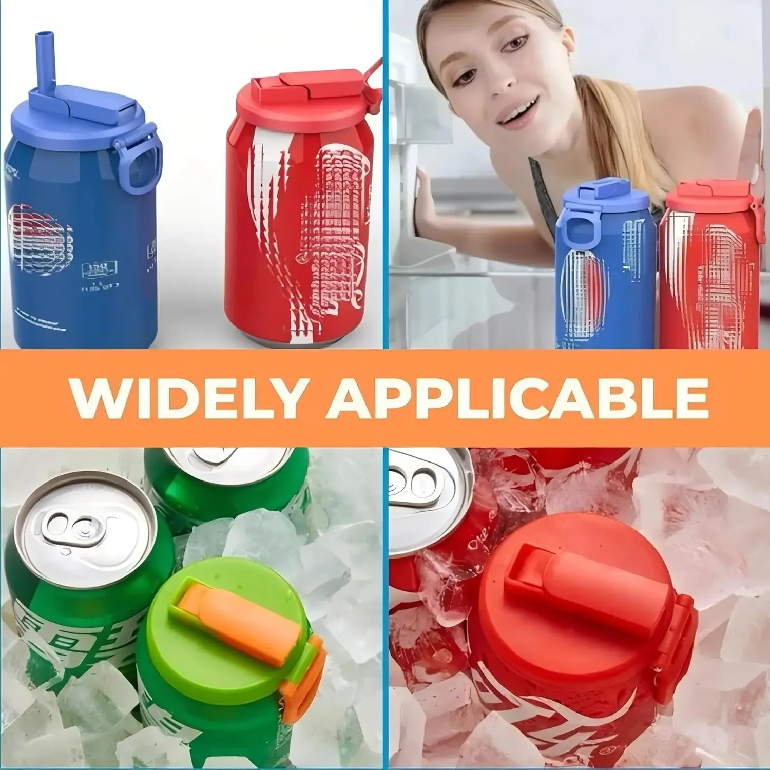 Can Lids With Straws Reusable Silicone Beverage Can Lids Leak-Proof Soda Can Covers With Straws For 2.13” Cans Pack Of 4 view 2
