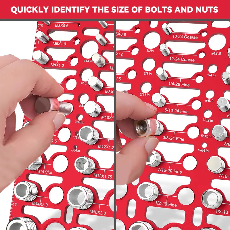 Aluminum Alloy Thread Checker | Inch And Metric Bolt And Nut Identifier，Belt 20 Standards And 16 Metric Drill Bit Sizes，
