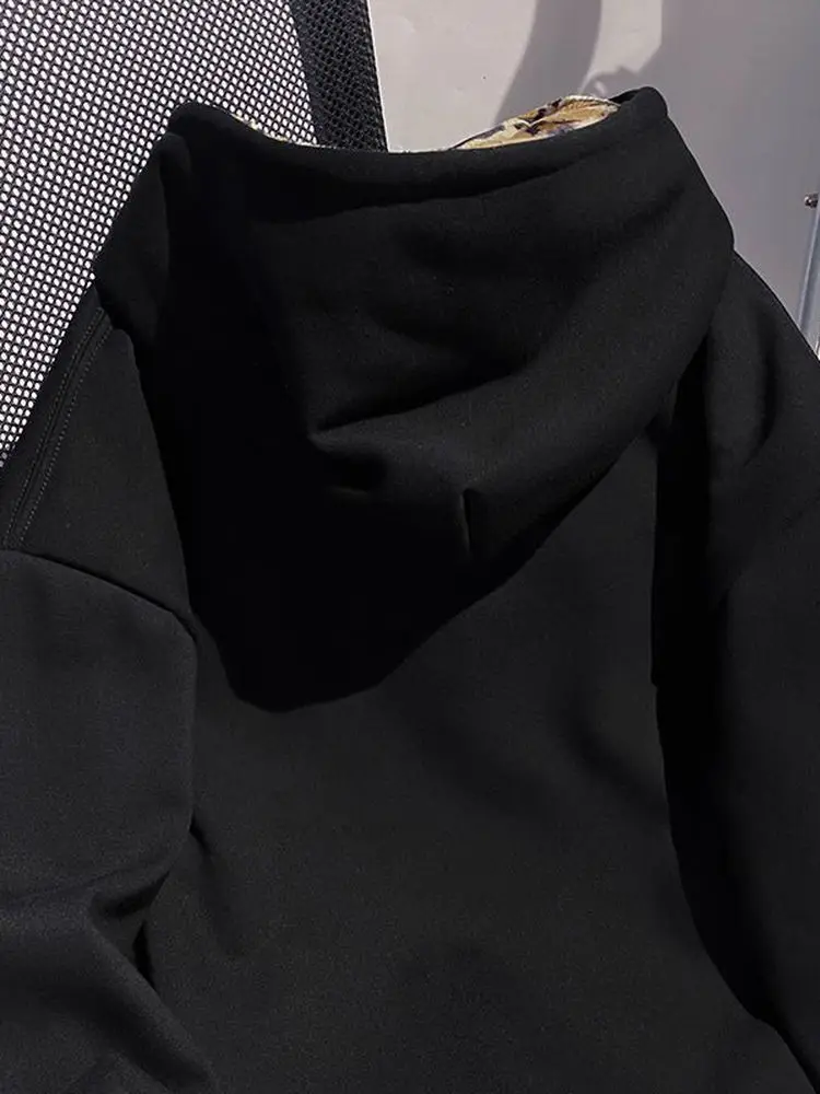 Bluza z kapturem plus size 300 Pou w stylu amerykańskim retro, haftowana, w panterkę, damska, jesienno-zimowa, ocieplana, z podszewką.