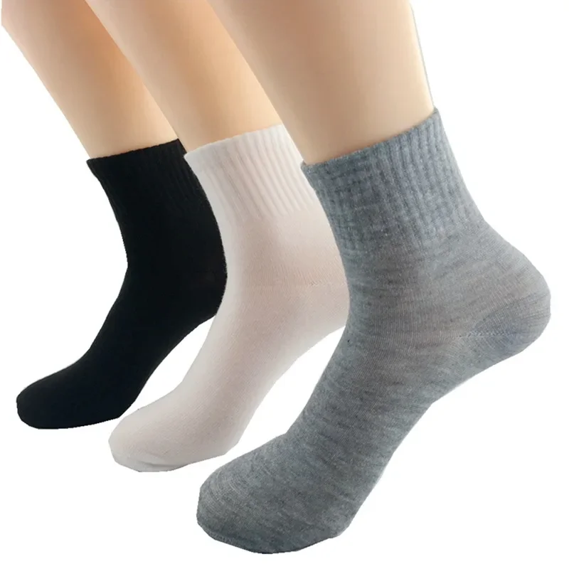 1 pair of men's mid-tube socks autumn and winter solid color pure cotton socks