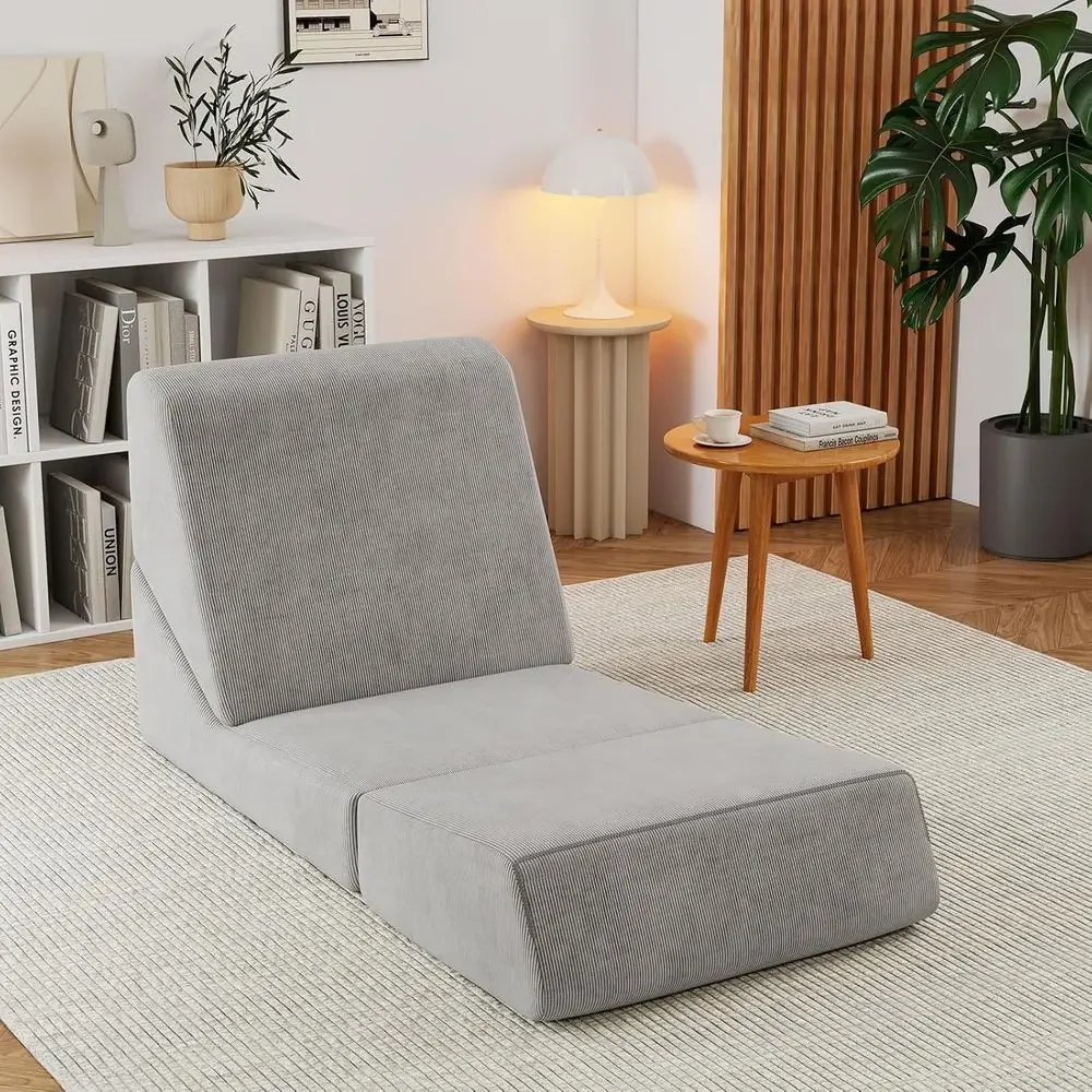 Convertible Sleeper Chair with Back Support, High Density Foam, Washable Cover, Portable Lounge for Living Room or Bedroom (Grey