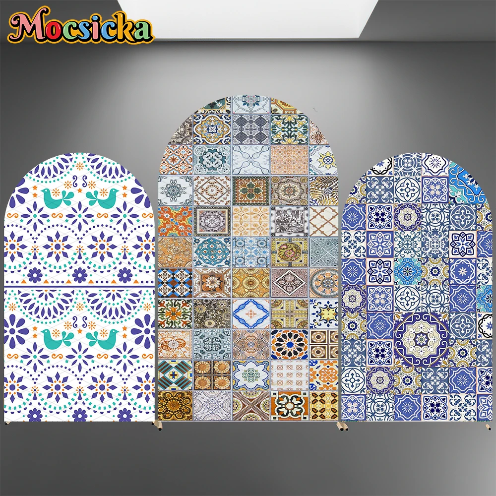 Mocsicka Art Arch Covers Backdrop Double-Faced Geometric Patterns Square Flower Decorations Wedding Arched Backgrounds Photocall