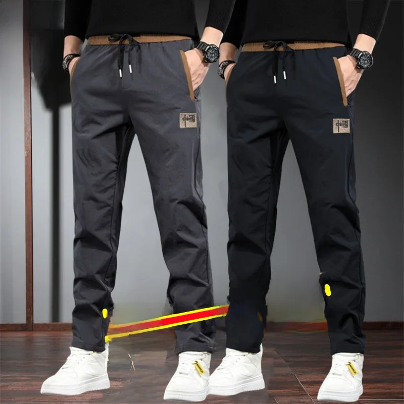 

High-End Men's Summer Thin Straight Casual Pants Ice Silk Wear-Resistant Dir Large Size ket Zipper Workwear Long Trousers