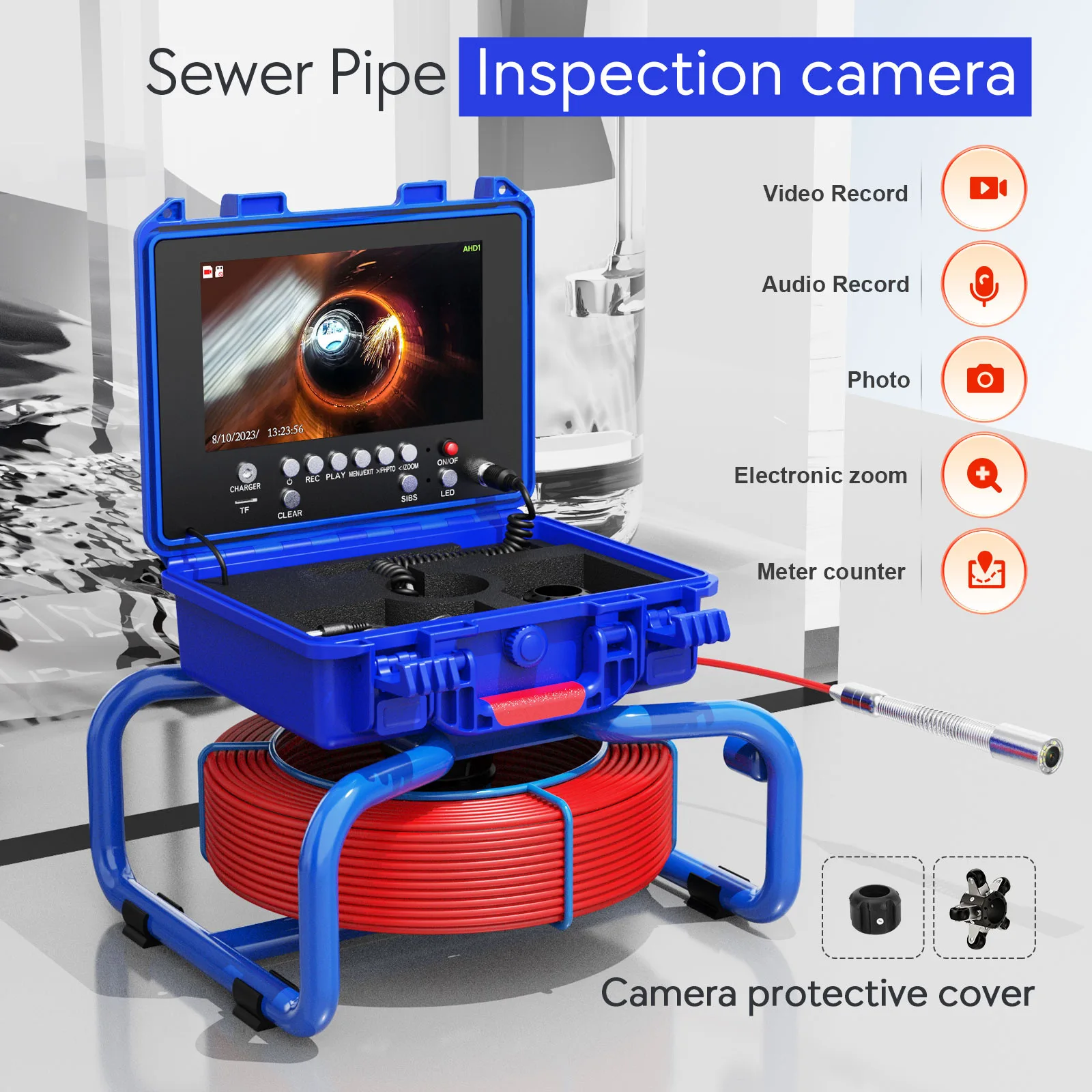 9-Pollici 30M Contametri Impermeabile DVR Scarico Fognatura Ispezione Video Endoscopio Telecamera Autolivellante 51 Per Pipeline Ndt