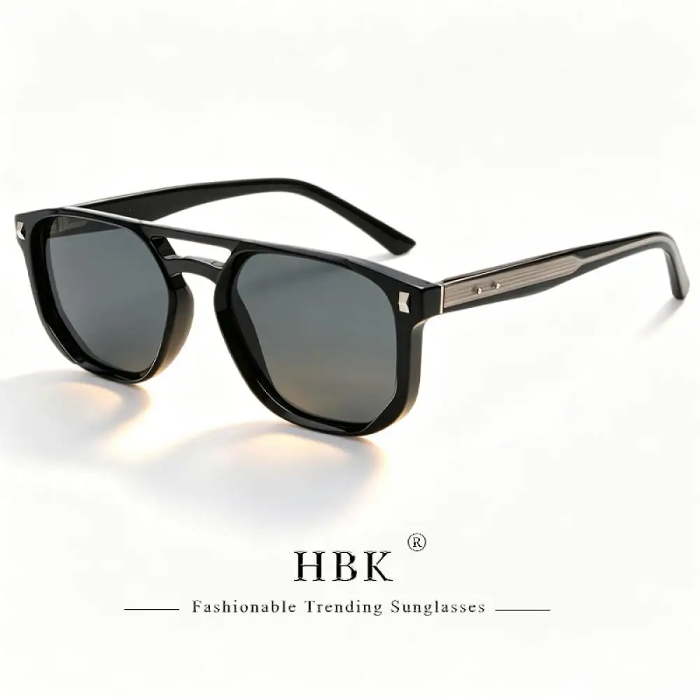 HBK Retro Men's Pilot Sunglasses Flat Top Double Bridge Design Gradient Sunglasses Women's Outdoor Travel Summer Glasses