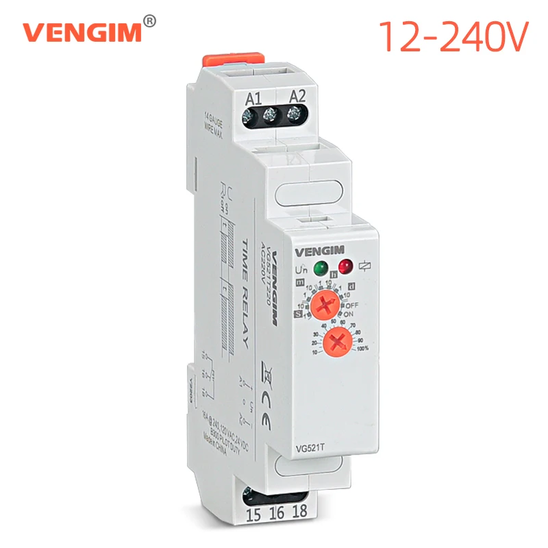 Time Relay 12v 24v 220v 230v AC/DC Power On Delay Timer Relay with Time Adjustable 0.1 Second to 10 Days Din Rail