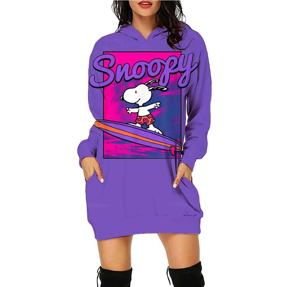 Autumn and winter women\'s hooded dress long sportswear Snoopy new fashion women\'s pullover hooded top casual plus size dress