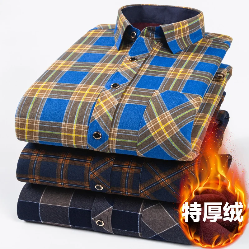 Men's long-sleeved shirt with double-sided fleece, warm and cold-resistant, thickened with fleece, 8XL, 9XL, casual and trendy