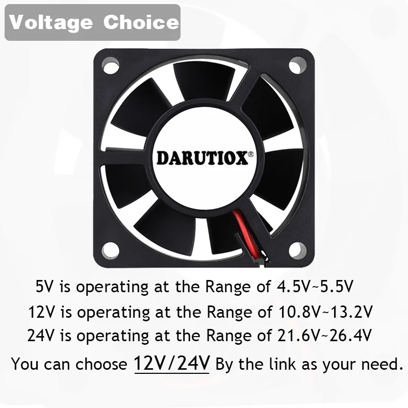 Darutio 2ชิ้นพัดลมระบายความร้อนขนาด60x60x20มม. 6020 12V 24V พัดลมระบายความร้อนแบบลูกบอลคู่60มม. x 20มม. อุปกรณ์เครื่องจักรไร้แปรงถ่านพัดลมทำความเย็นจอ DC