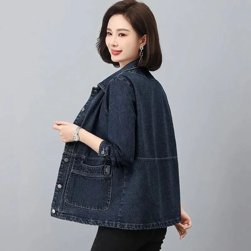Denim Jacket Loose New Style Spring and Autumn Western Style Jacket for Middle-aged Casual Short Cut Anti-aging top JJ1062