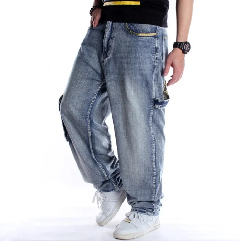 Hip Hop Baggy Jeans Männer Y2k Seitentaschen Denim Oversize Overalls Männer Denim Cargo Hosen Harem Männer Große Größe 4446 Lose Fit Männlich