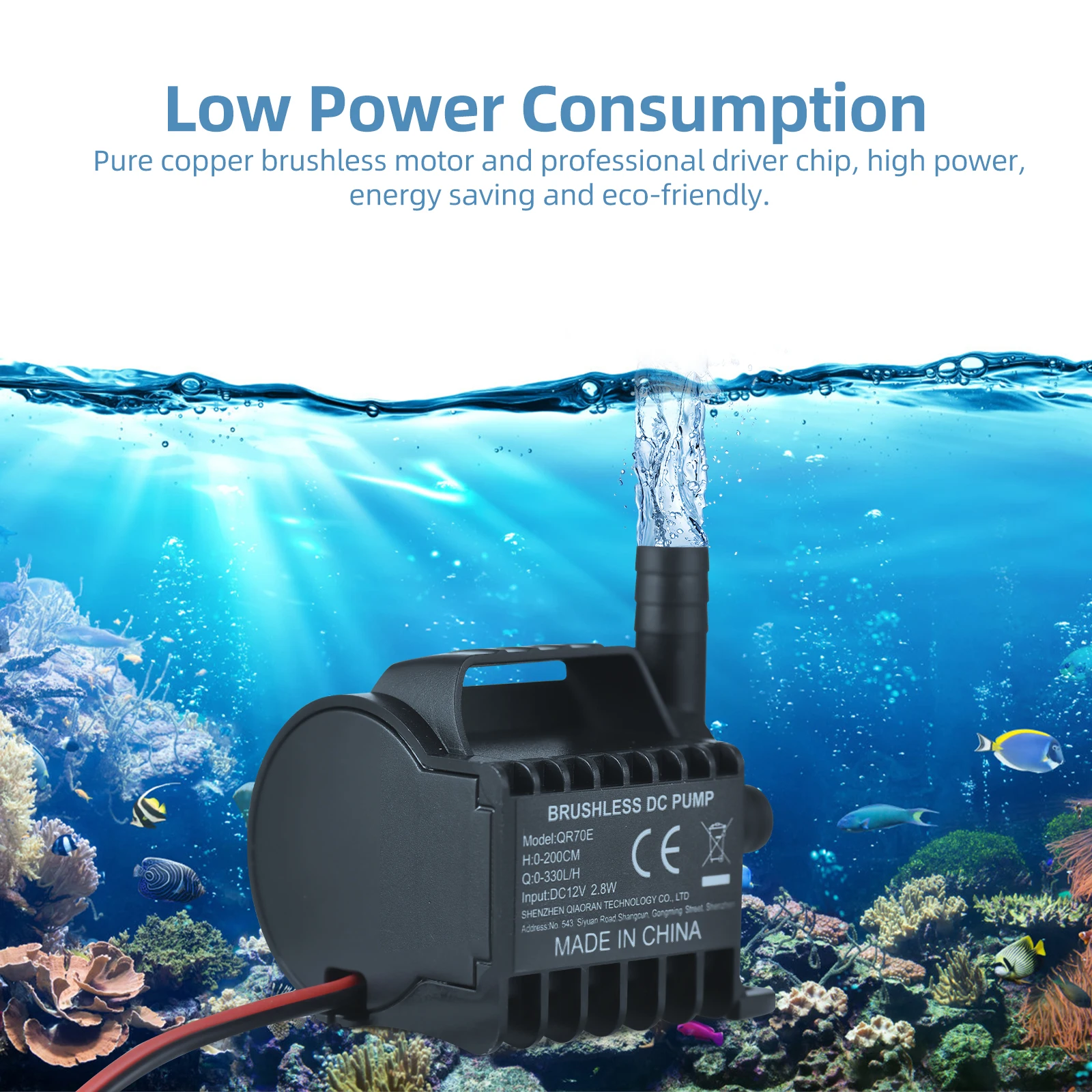 Submersible 12V Water Pump Electric 330L/H Small Fountain Pump Portable Mini Pump for Fish Tank Pond Aquarium Pet Drinking