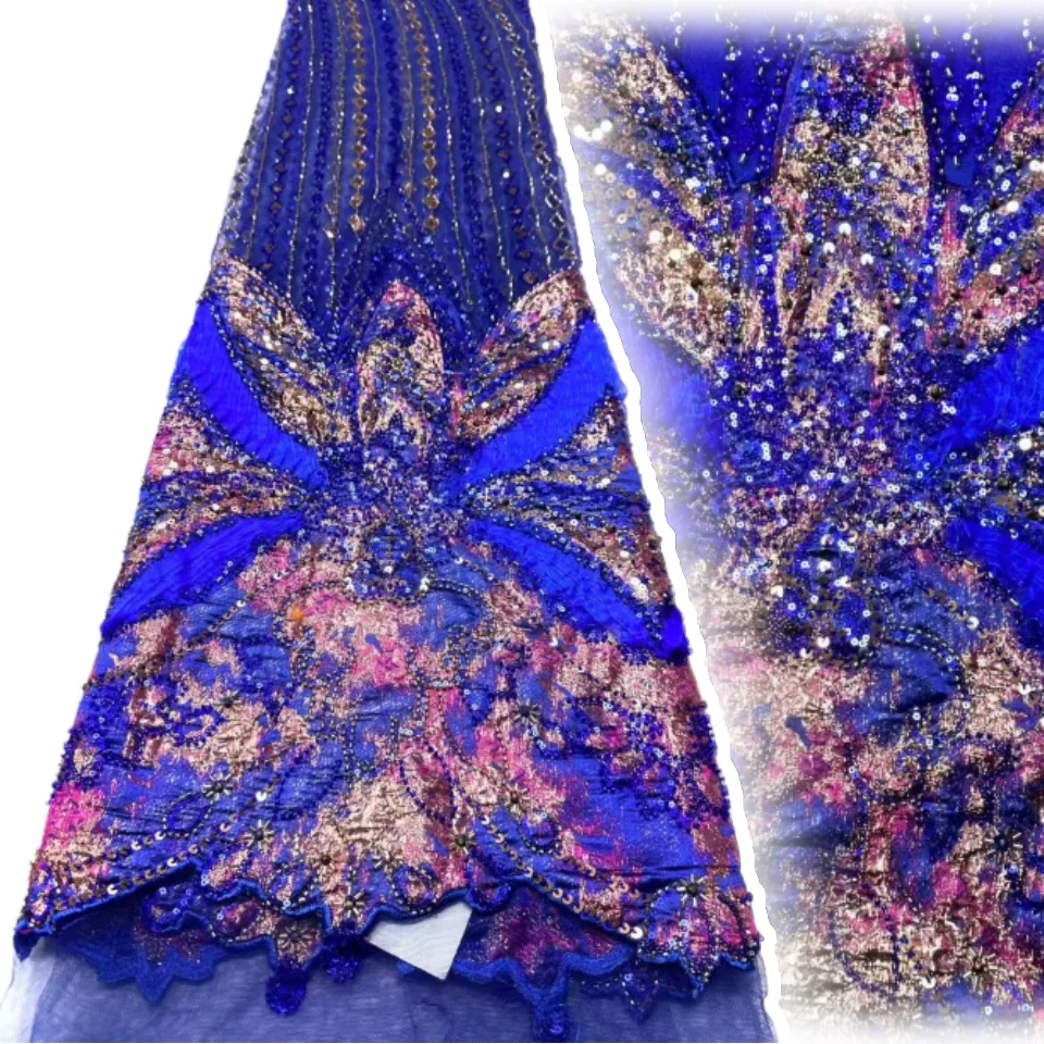 

Nigerian Embroidered Lace Fabric 2026 New Style African French Mesh Sequined Rhinestone Fabric for Dresses Sewing Material S1943