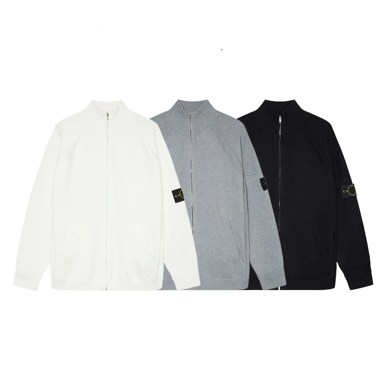 

Классический вязаный свитер Stone Brand на молнии, осенне-зимний, повседневный, свободный, молодежный, шерстяной, с длинными рукавами, с высоким воротником, теплый