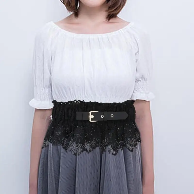 أنيقة الدانتيل زهرة المخصر اللباس حزام الخصر المرأة مطاطا حزام اللباس محسن Y08E #3