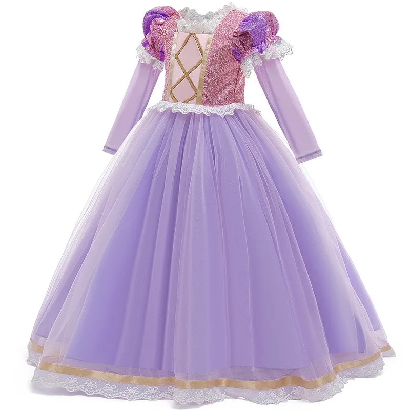 Girls Long Sleeve Princess Dress Sofia Rapunzel Inspired Winter Party Gown Warm Kids Formal Dress for Christmas Halloween