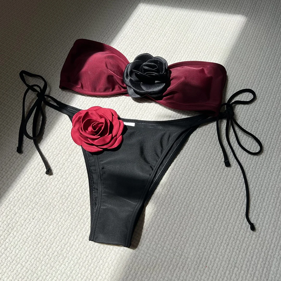 13 Farben, 3D-Blumenmuster, trägerloses Bikini-Set, zweiteilig, Damen-Badeanzug, Badebekleidung, Damen-Badebekleidung, Bather Swim V5264 – Detail 36