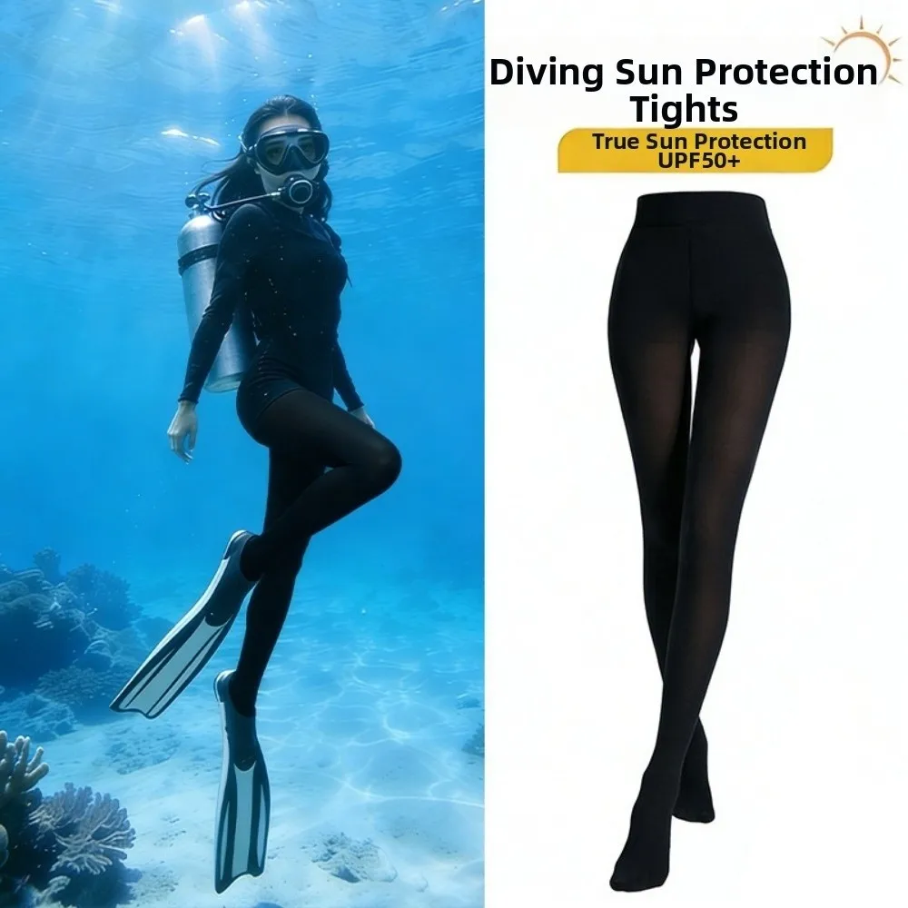 New Ice Silk Diving Tights High Waist Sun Protection Full Foot Leggings Snag Resistant Breathable Sun Protection Tights