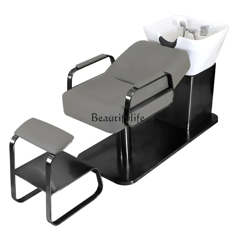 For Hair Salon High-End Simple Hair Salon Lying Half Flushing Bed Ceramic Basin