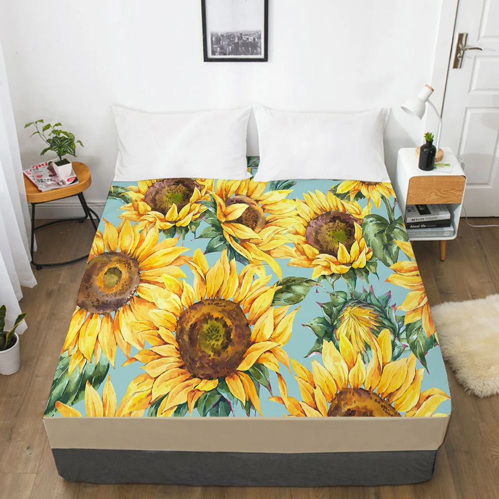 

1pc Elastic fitted sheet bed sheet With An Elastic Band Mattress Cover 160x200 Customizable size Bed cover flower Sunflower