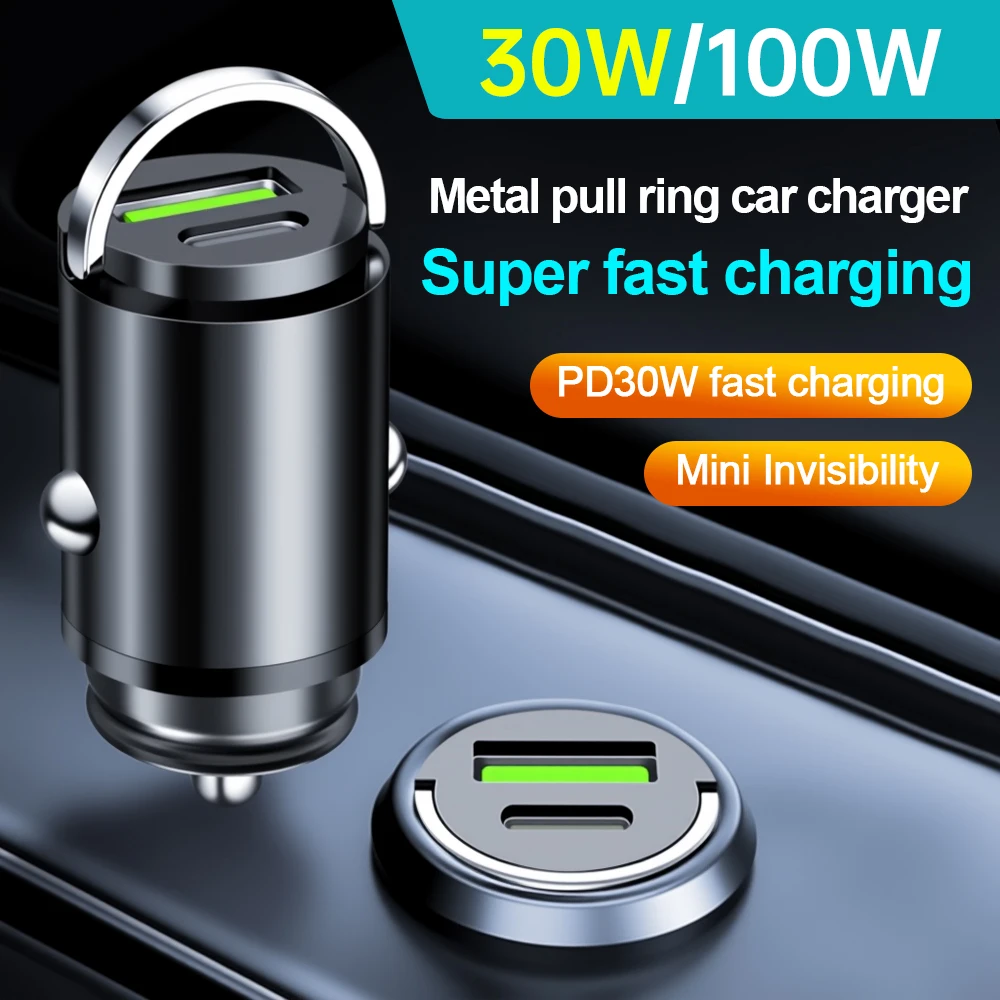 Mini Hidden Usb Fast Charger Car Charger Car Cigarette Lighter Qc3.0 Qc Pd 3.1A Pd Type C Universal Iphone and Xiaomi Phone