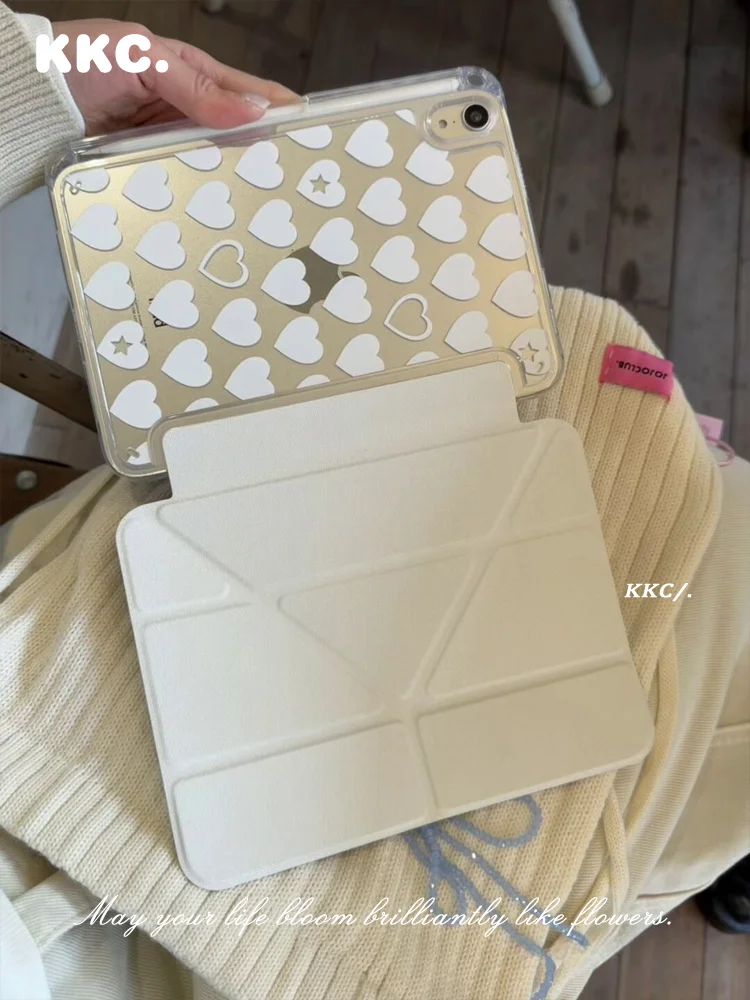 Minimalist Pink white love INS Korea for Samsung Galaxy Tab A8/A9/A11+FE LITE PLUS/S6 Lite/S7/8/9/10+ FE Tri-fold Stand Cover ﻿