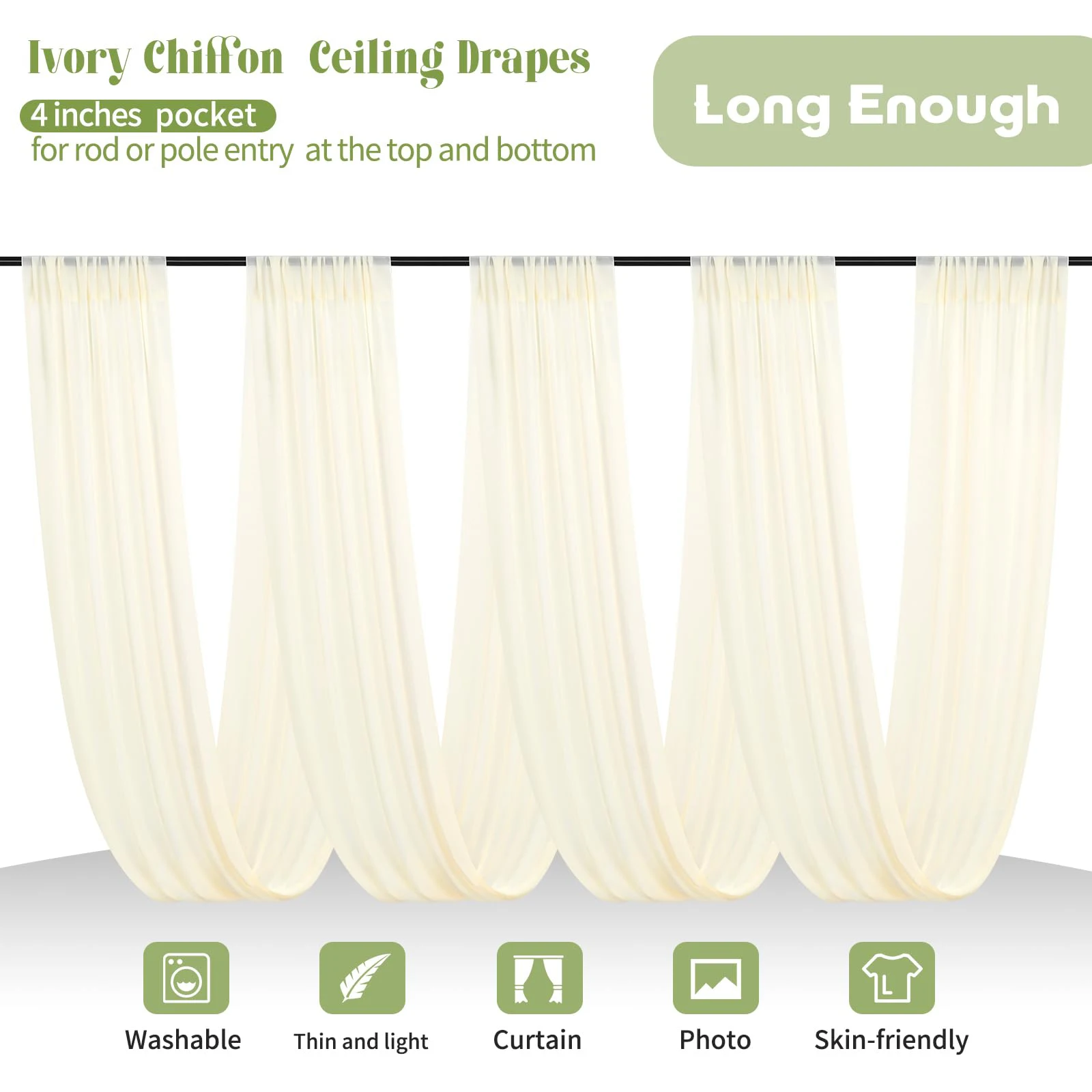 Ceiling Drapes Wedding Arch Roof Decor Sheer White Drapes Fabric Gauze Tulle Curtain for Party Ceremony Stage Hotel Decoration