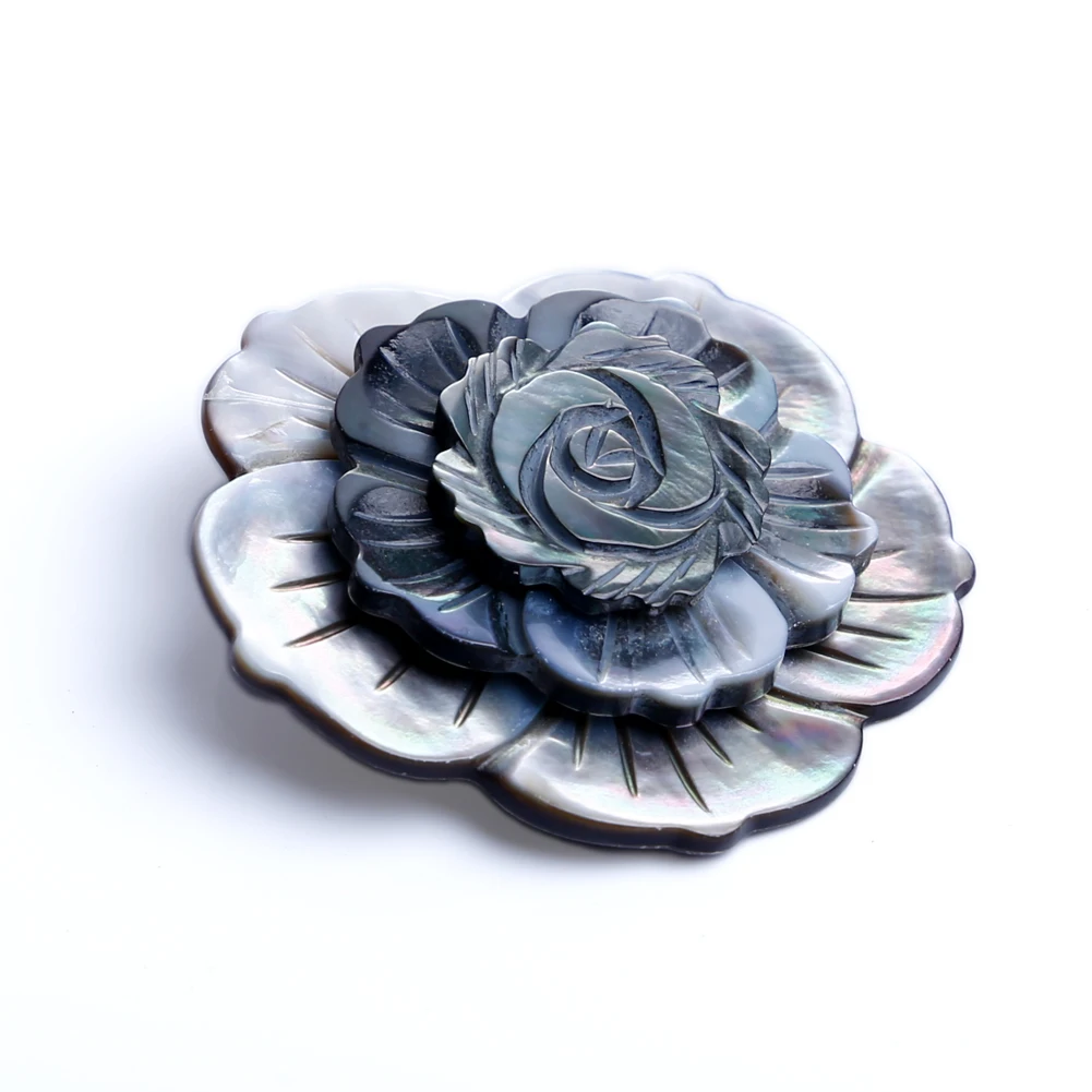 Natural Shell Brooch Black Mother Of Pearl Shell Camellia Flower Badge Pendant Bridal Corsage Pins DIY Charms Jewelry Accessory view 3