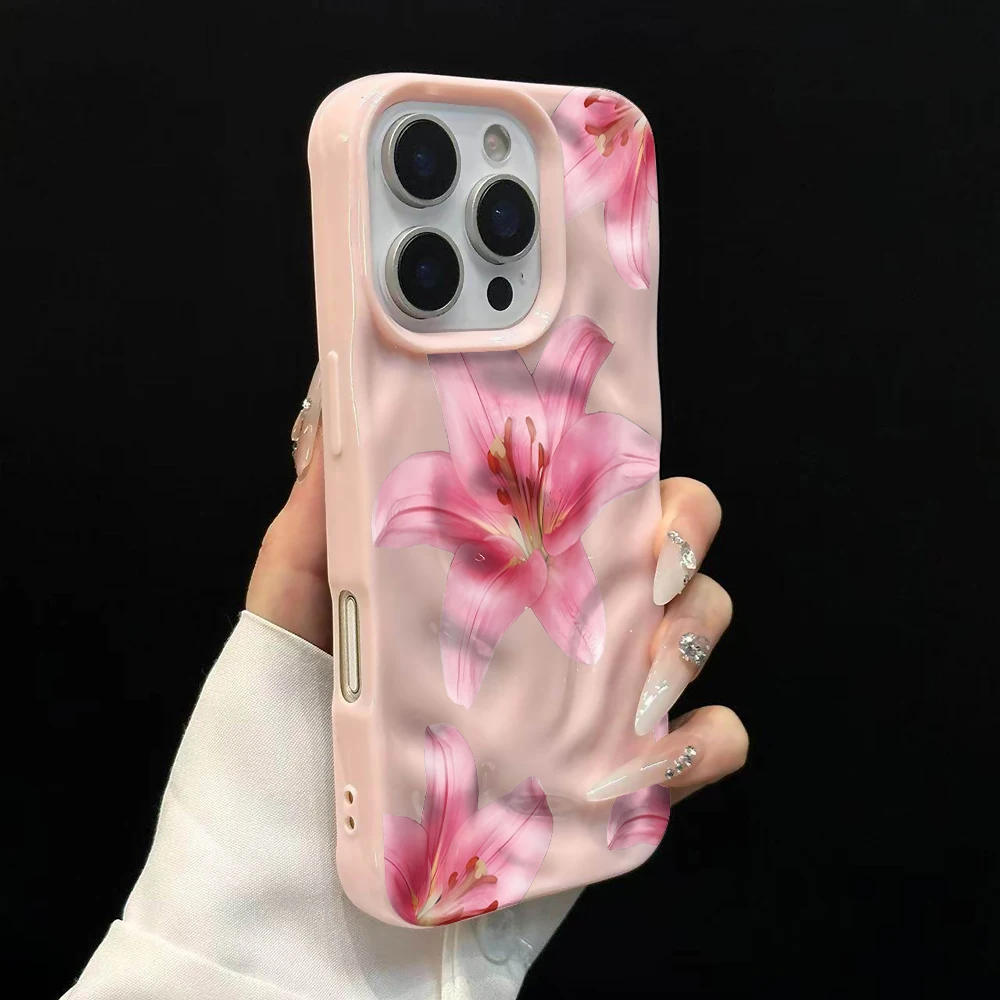 Luxuriöse Romantische Lilien-Blumen-Handyhülle für iPhone 17 16 15 14 13 12 11 Pro Max 14 Plus 17 Air Falten-Wellen Weiche Silikonhülle – Detail 9