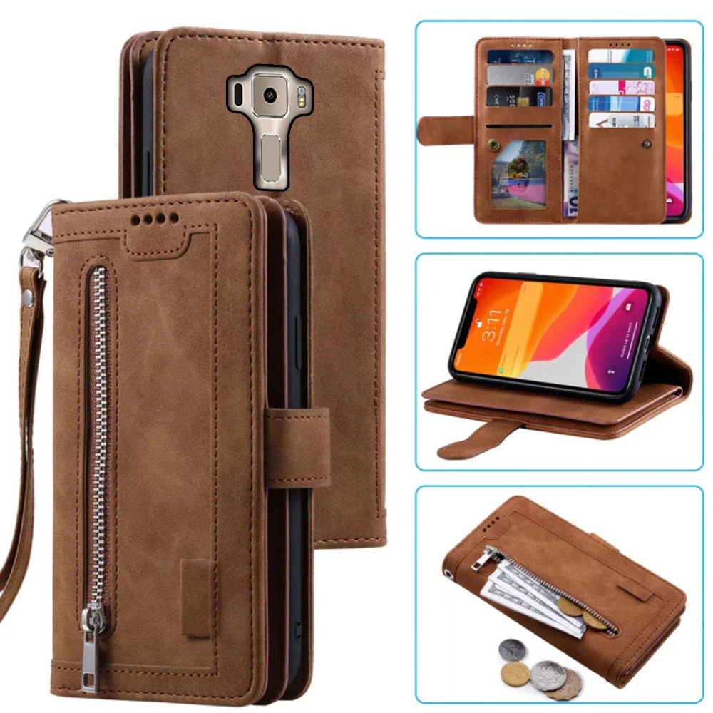 9 Cards Wallet Case For Asus Zenfone 3 Case Card Slot Zipper Flip Folio with Wrist Strap Carnival For Asus ZE552KL Cover