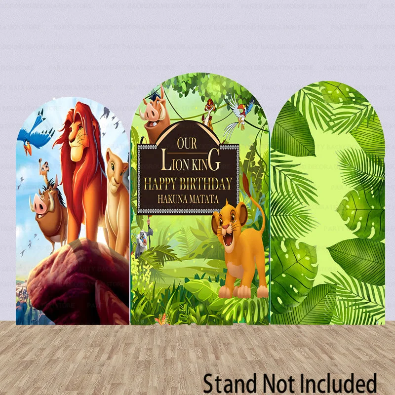 

Green Forest Lion King Simba Nana Arch Round Backdrop Cover Disney Boys Kids Wall Background Baby 1st Birthday Decor Cover