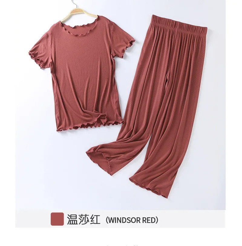 Pijama de algodón de manga corta para mujer, traje de pantalones de nueve puntos, traje de servicio a domicilio, talla grande, verano, japonés, nuevo