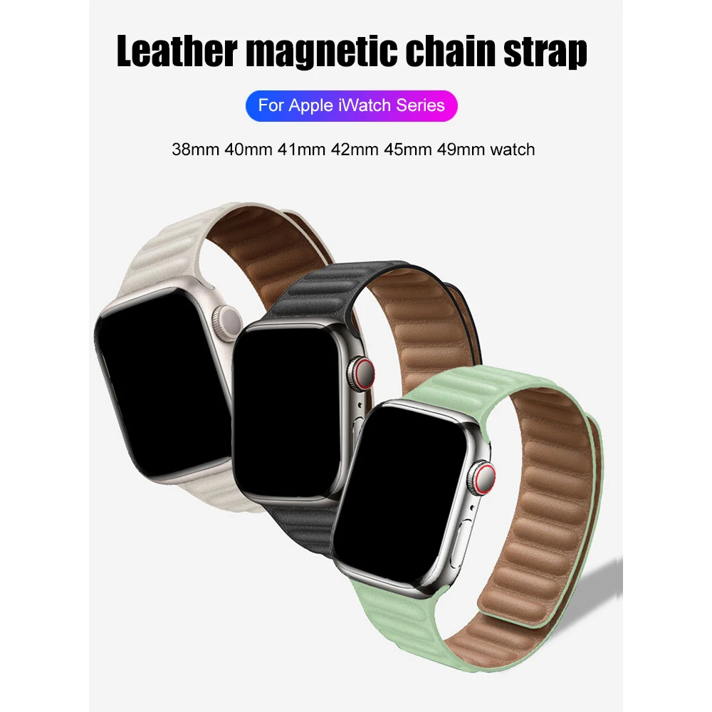 Tali jam magnetik kulit, untuk Apple Watch 10 9 8 7 6 5 4 3 2 Ultra SE gelang 38mm 40mm 41mm 42mm 45mm 49mm tali rantai jam