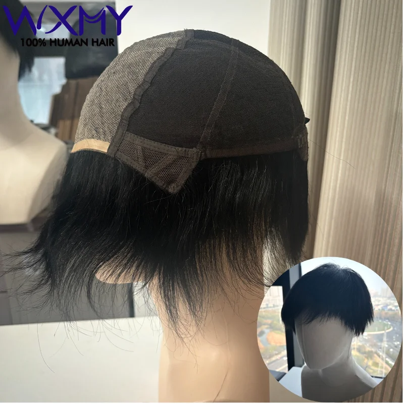 

Полный парик, мужской протез для волос, шелковая основа, топпер из 100% натуральных человеческих волос, мужские парики, система, дышащий мужской парик