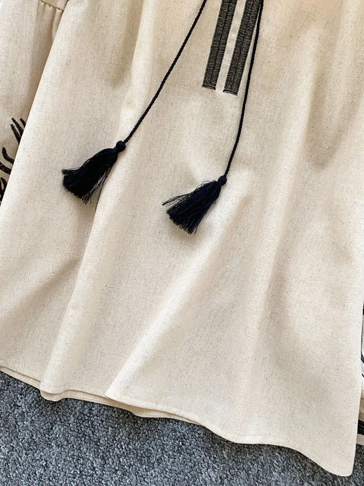 Women Bohemian-style Blouse Embroidered Lantern Sleeve Loose Early Spring Shirt Relaxed Fit Flattering Vintage-Design Top BL330 view 3