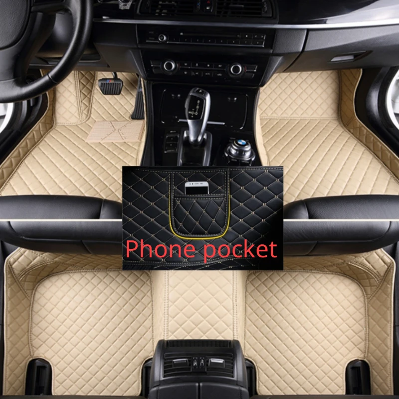 

Custom Car Floor Mats for BMW 7 Series F02 long 2008-2015 Years Artificial Leather Phone Pocket Carpet Interior Car Accessories